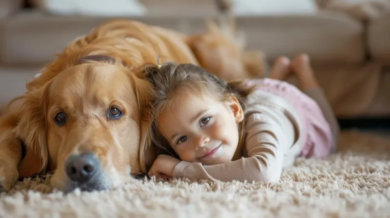 A family relaxing on freshly cleaned carpet